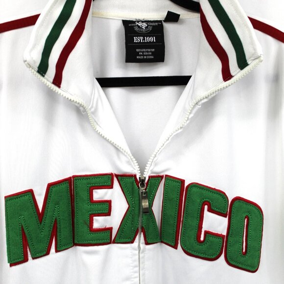 Victorious Urban Couture "MEXICO" Track Jacket White Red Green Band Men's Sz XL - Picture 3 of 5